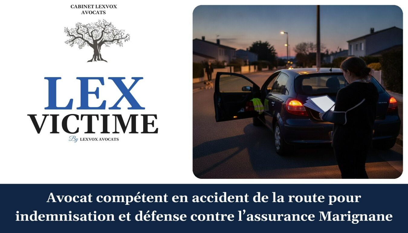 Avocat compétent en accident de la route pour indemnisation et défense contre l’assurance Marignane — cabinet LEXVOX Avocats, Marignane