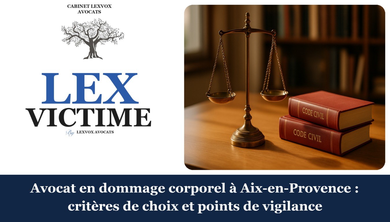 Avocat en dommage corporel à Aix-en-Provence : critères de choix et points de vigilance — cabinet LEXVOX Avocats, Aix-en-Provence