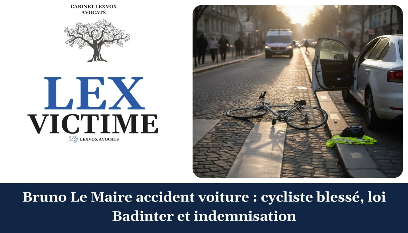 Bruno Le Maire accident voiture : cycliste blessé, loi Badinter et indemnisation — cabinet LEXVOX Avocats, Nîmes