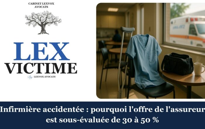 Infirmière accidentée : pourquoi l’offre de l’assureur est sous-évaluée de 30 à 50 % — cabinet LEXVOX Avocats, Aix-en-Provence